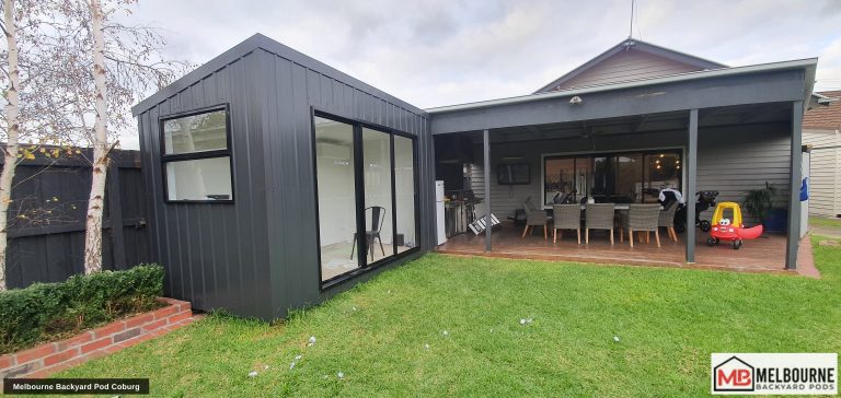 A custom-built backyard studio pod in a Melbourne garden