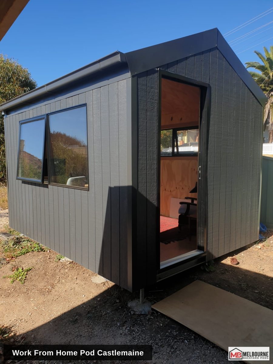 A completed backyard studio in Castlemaine showing the steel frame construction